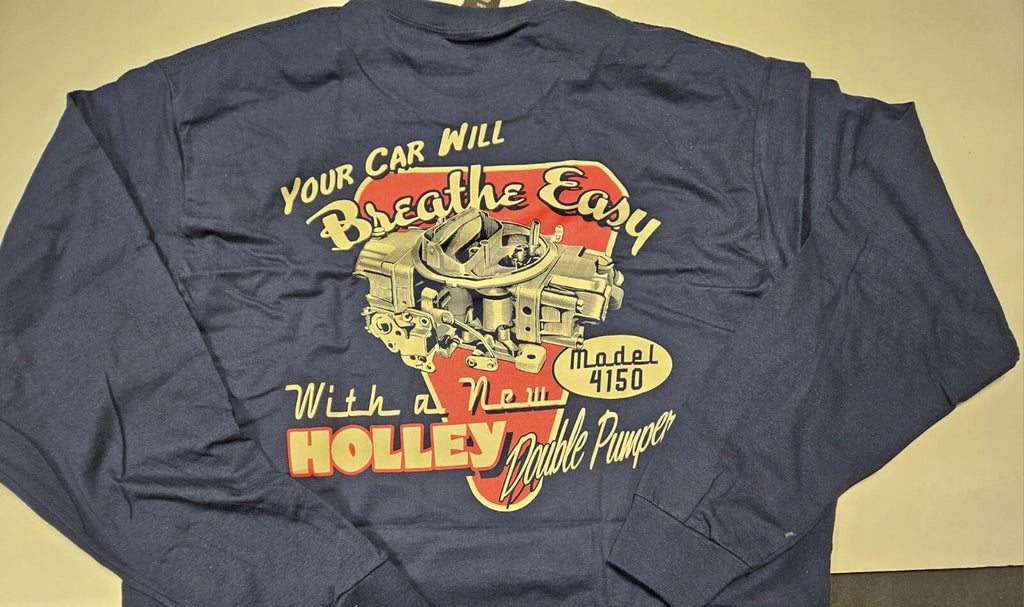 Holley Double Pumper (15) Men's Long Sleeve T-Shirts, Blue 100% Cotton.  NHRA