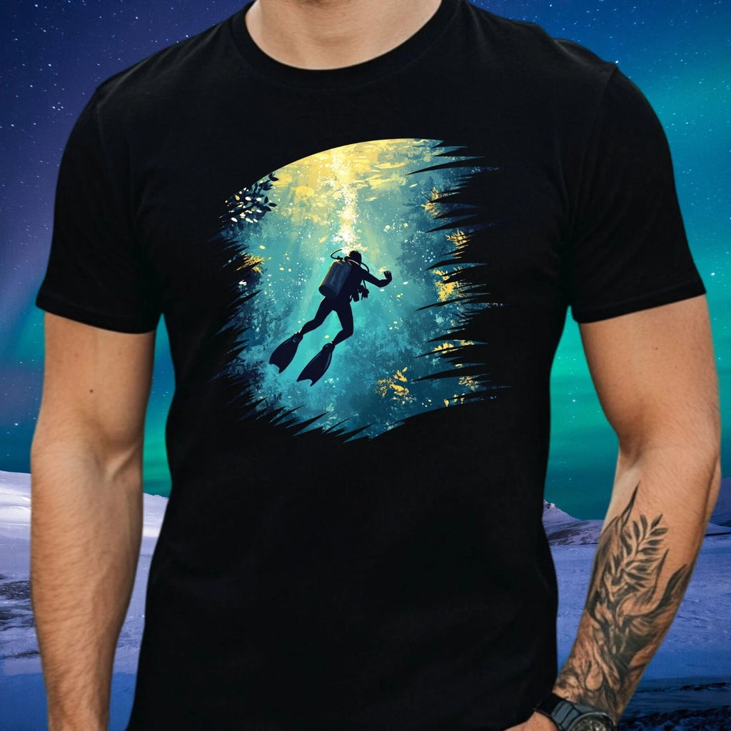 Mens Diving Underwater Motif Cotton T-Shirt Size XS to 5XL