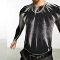 Men's Elastic Polyester Undershirt Casual Slim Fit Tee Workout  Long Sleeve