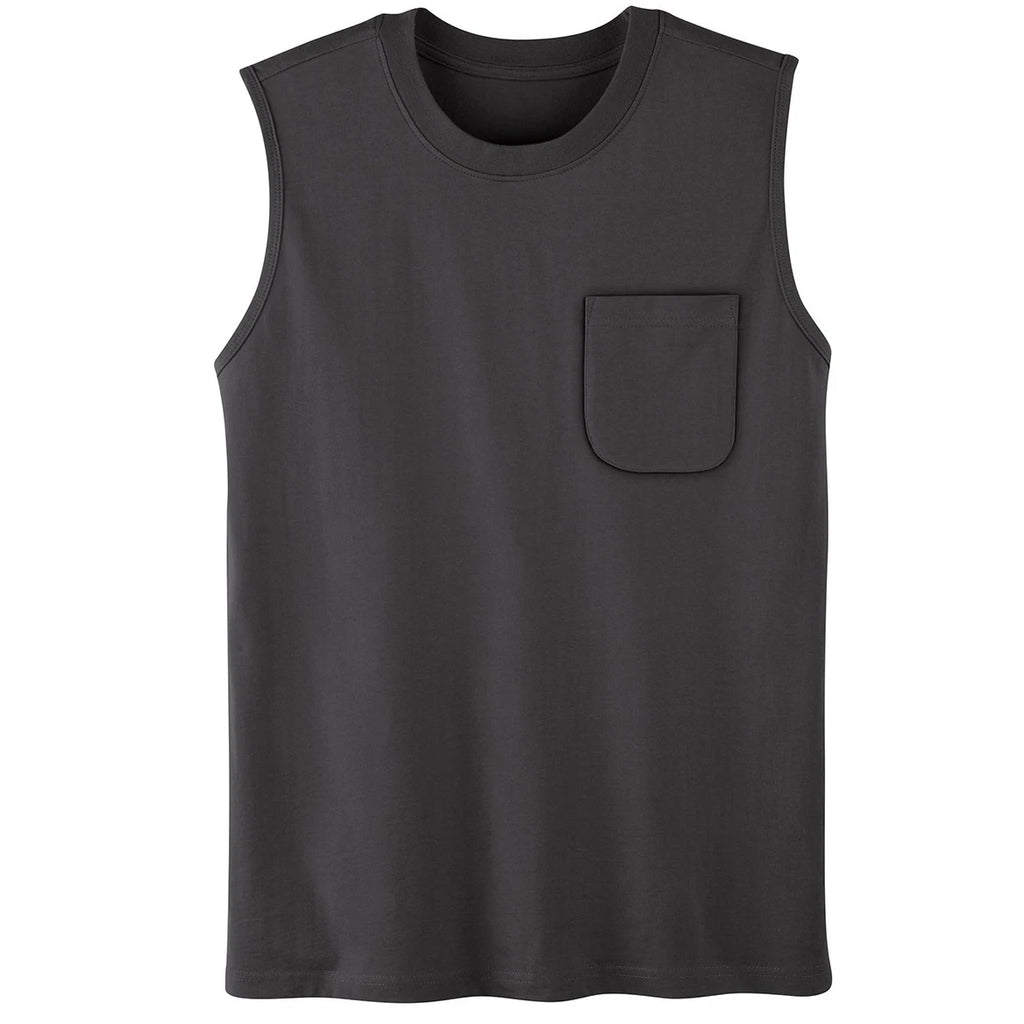 Men's Sleeveless Pocket Crew Neck Tee, Charcoal Heather, XL