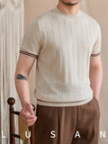 Men Round-neck Short-sleeved Knitted Summer T-shirt Slim-fit Breathable Lyocell