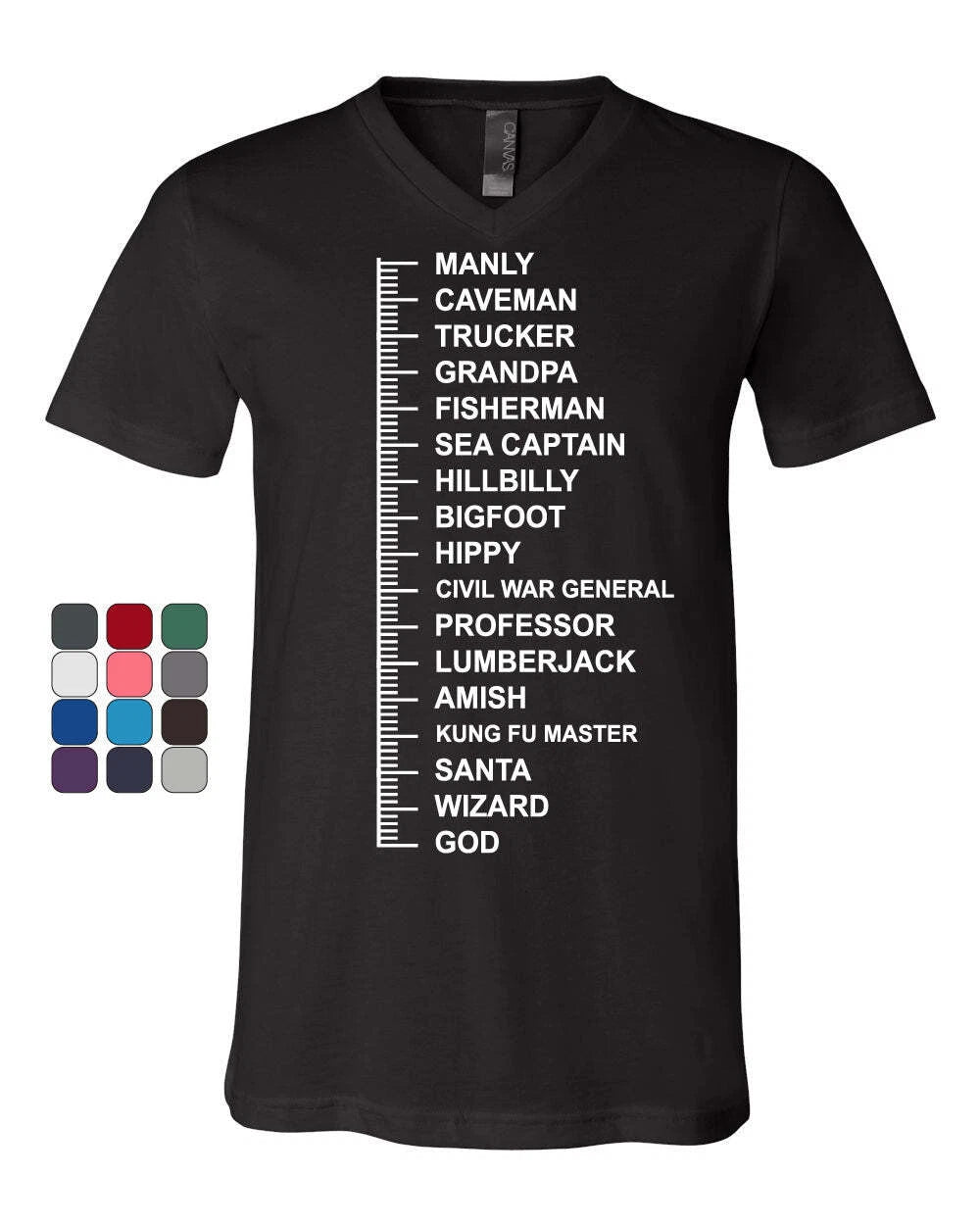 Beard Length Measuring V-Neck T-Shirt Funny Beard Ruler Tee