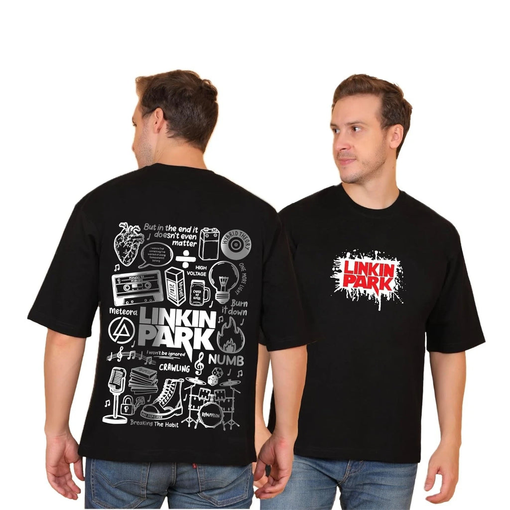 Link!n P@rk Lyrics Oversized Black Tshirt Drop Shoulder Baggy Loose Fit S-5XL