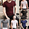 Short Sleeve Top Men Slim T-shirt Casual Outfit Short Sleeve Round Neck Slim Fit