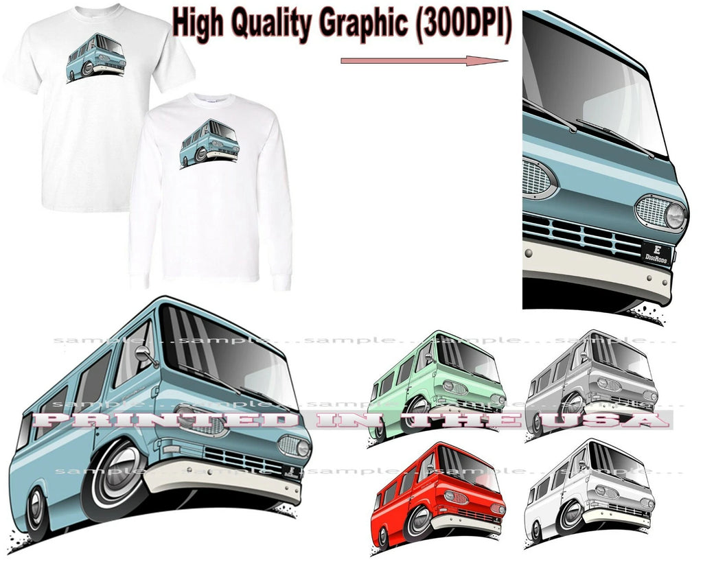 Ford Econoline E Series 1960s Classic Van Model DigiRods Cartoon Car T Shirt