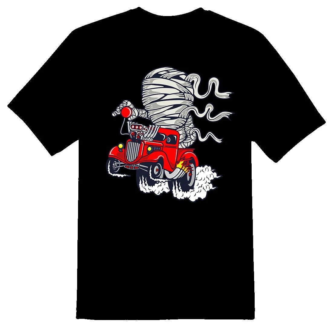 Mummy racer hotrod drag  truck Tee shirt black or white