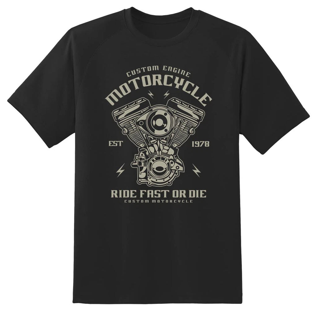 Custom Engine ride fast or die black or white tee