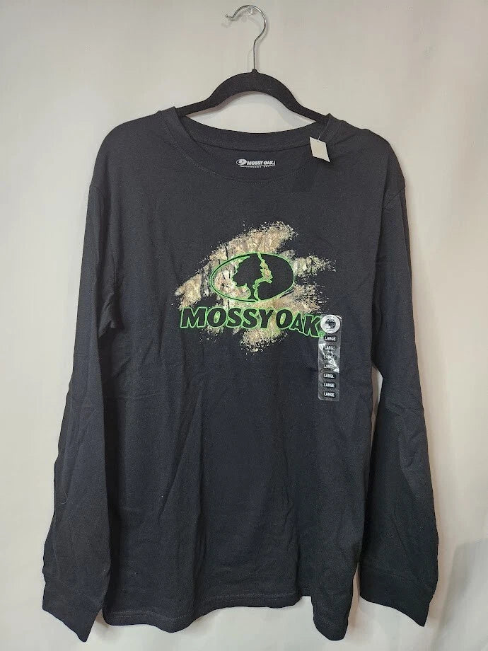 Mossy Oak Men's Large L Black Long Sleeve Tee Shirt Graphic Logo on Front