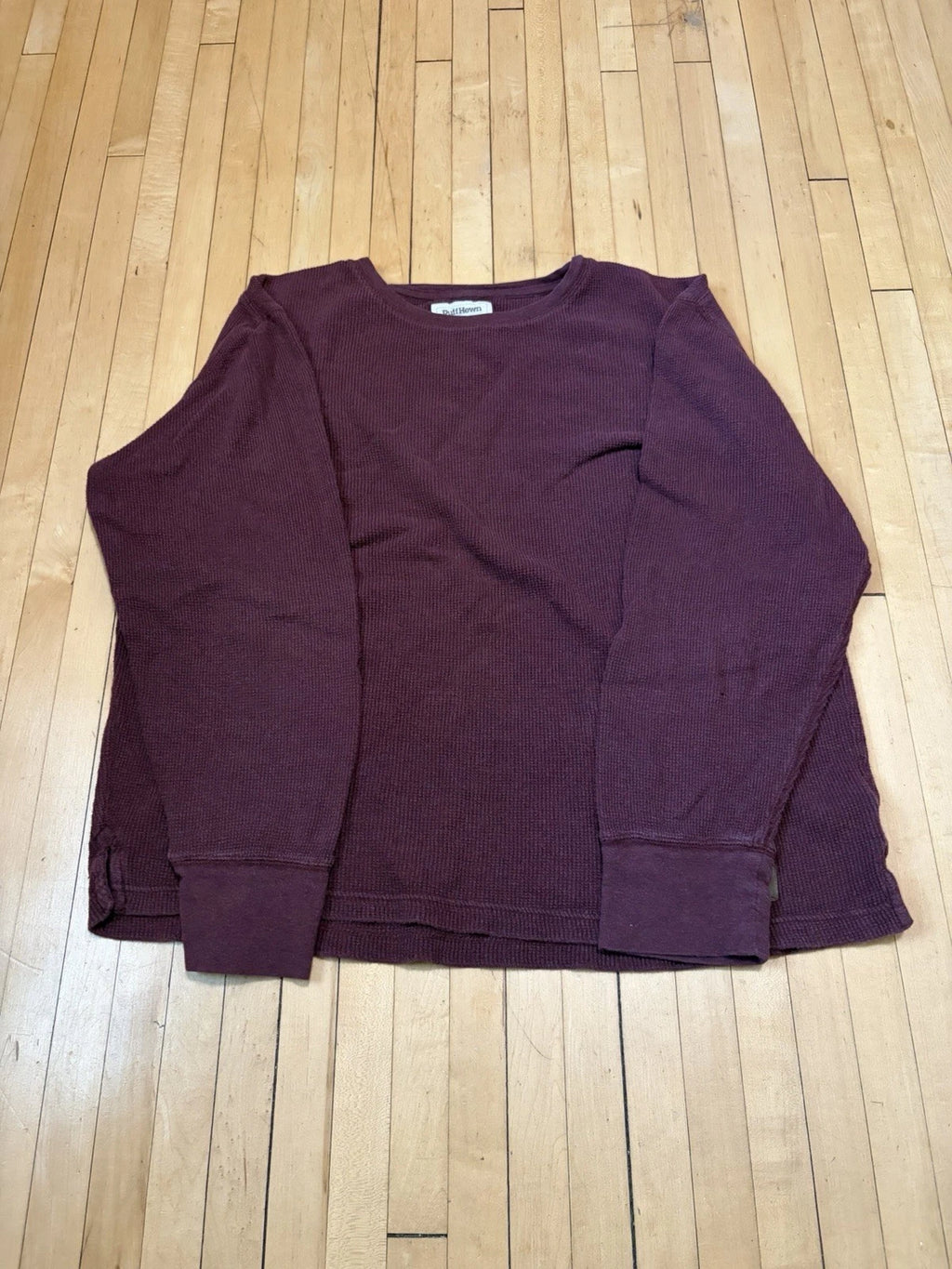 Ruff Hewn Shirt Men's Size M Burgundy Thermal Long Sleeve Round Henley Tee