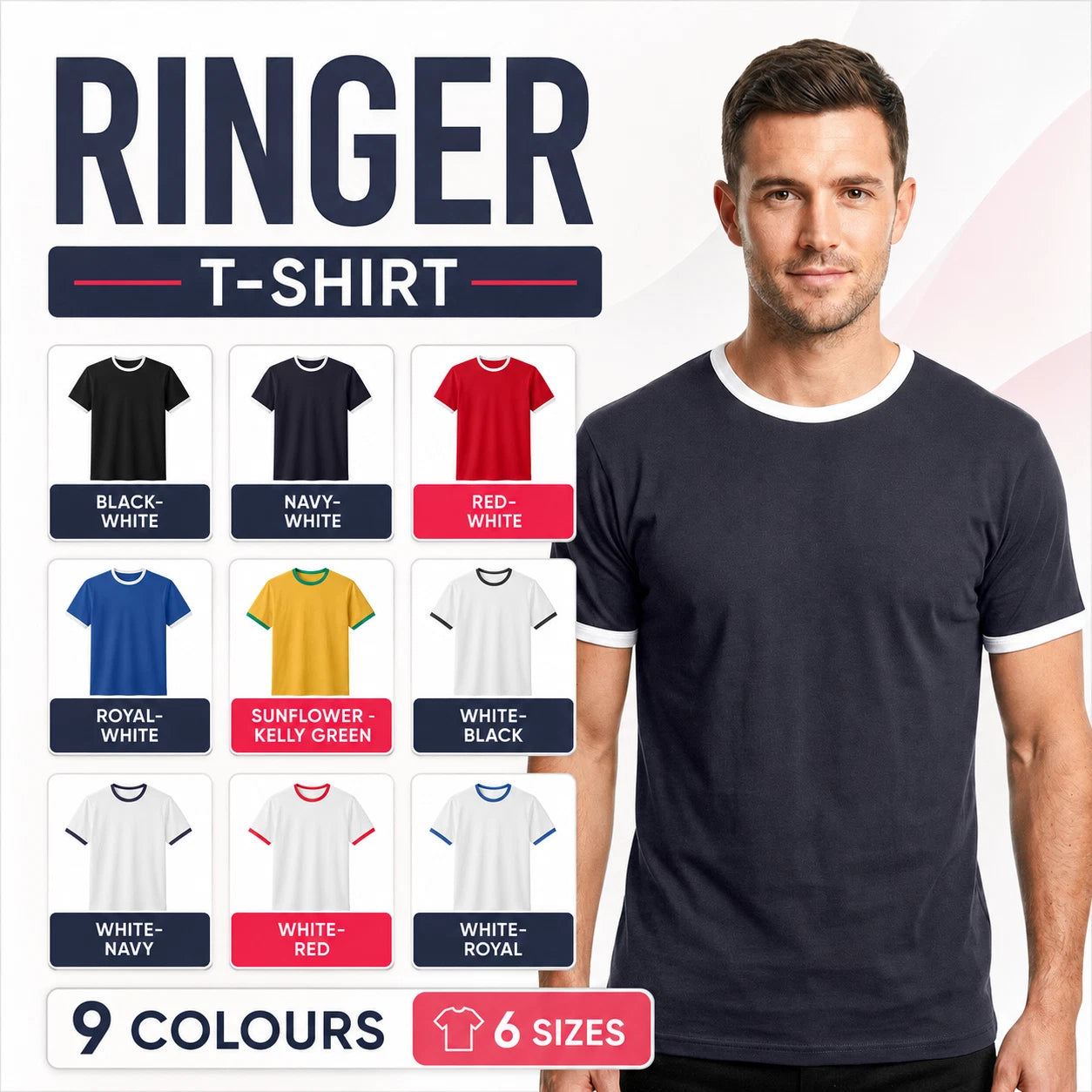 Fruit of the Loom Contrast Ringer T-Shirt | Retro Vintage Casual Tee