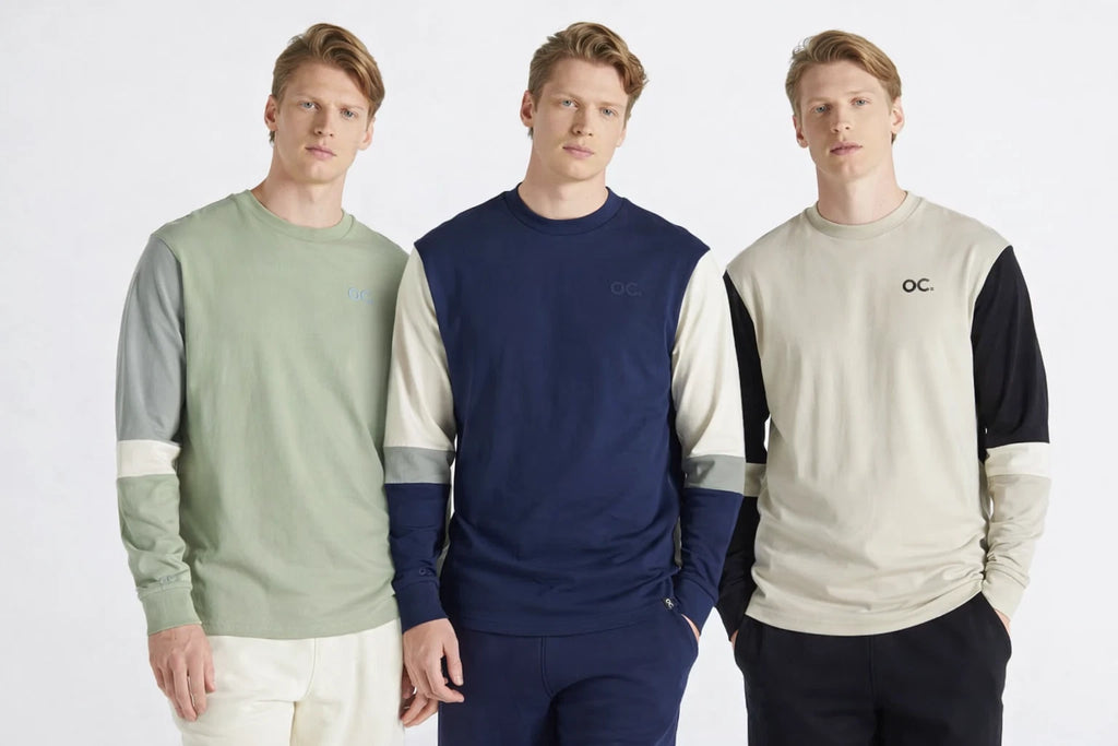 Colour Block Long Sleeve Mens T Shirt Crew Neck Classic T Shirts for Men