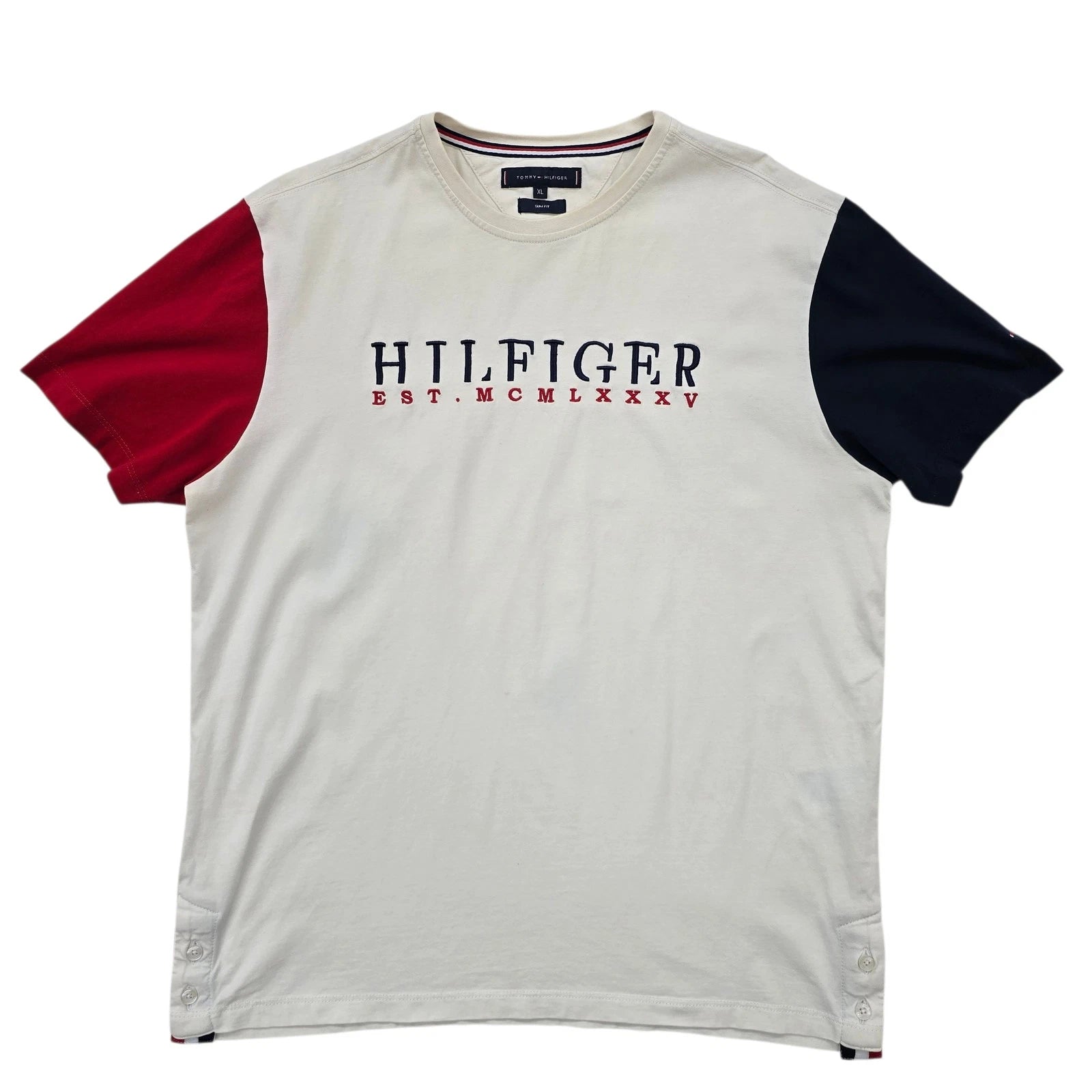 Tommy Hilfiger Men's White Colorblock Logo T-Shirt XL Short Sleeve Crew Neck