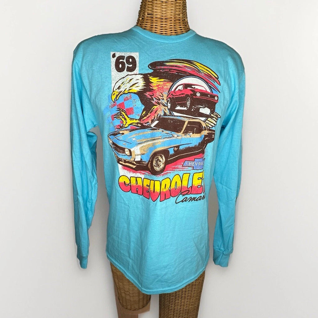 GM ‘69 Men’s Chevrolet Camaro Long Sleeve Graphic Tee, Color: Blue, Size Medium