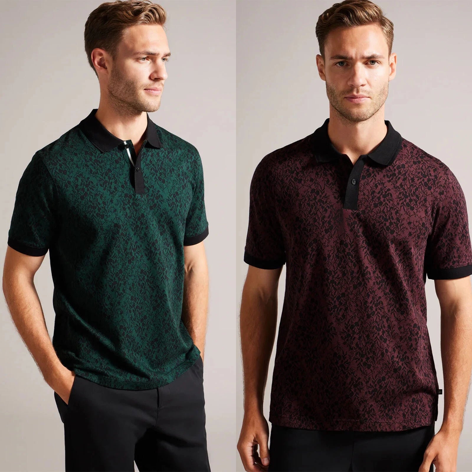 Ted Baker Mens Polo Shirt Ealis Jaquard Leaf Regular Fit Textured T-shirt