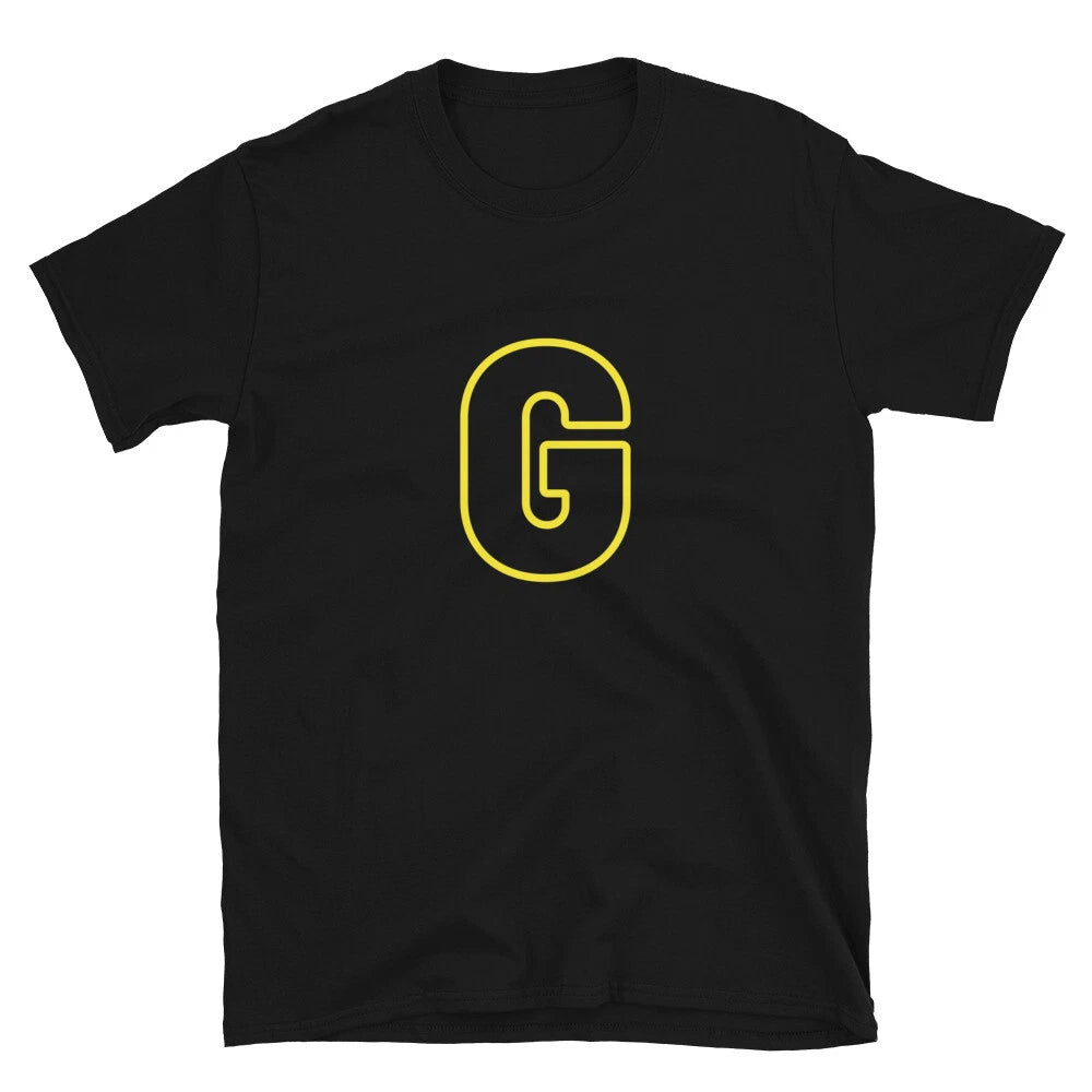 Letter  G Yellow Bold Font Simple Black T-Shirt