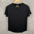 Cuts Clothing Mens Medium Black Elongated Hem Henley 4-Way Stretch T-Shirt