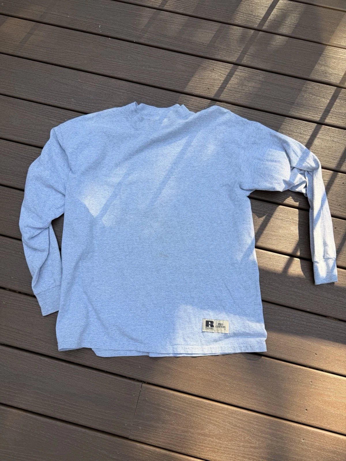RUSSELL ATHLETIC Mens Grey Long Sleeve Crew Neck T-Shirt XL Plain Cotton Comfort