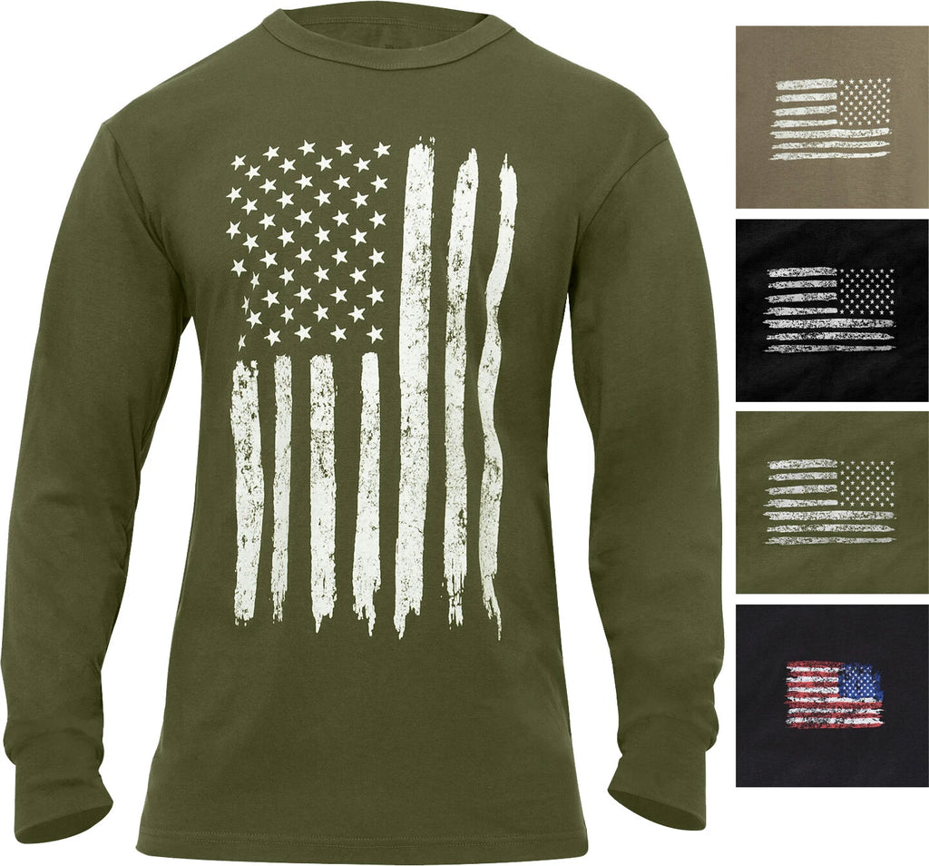 USA Flag Long Sleeve T-Shirt Distressed US Flag Support American Pride Tee Shirt