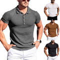 Men Ribbed Muscle Stretch Slim Fit Short Sleeve T Shirt Collar Casual Top Summ