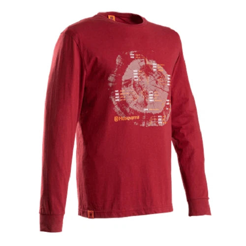 Husqvarna Chainsaw Xplorer T-shirt Long Sleeve Annual Tree Ring Lingonberry Red