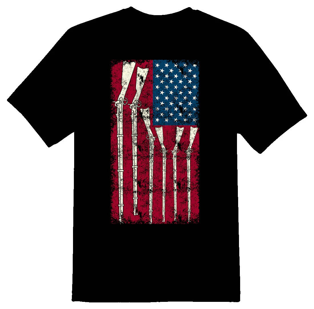 AMERICAN FLAG GUNS  black or white tee shirt