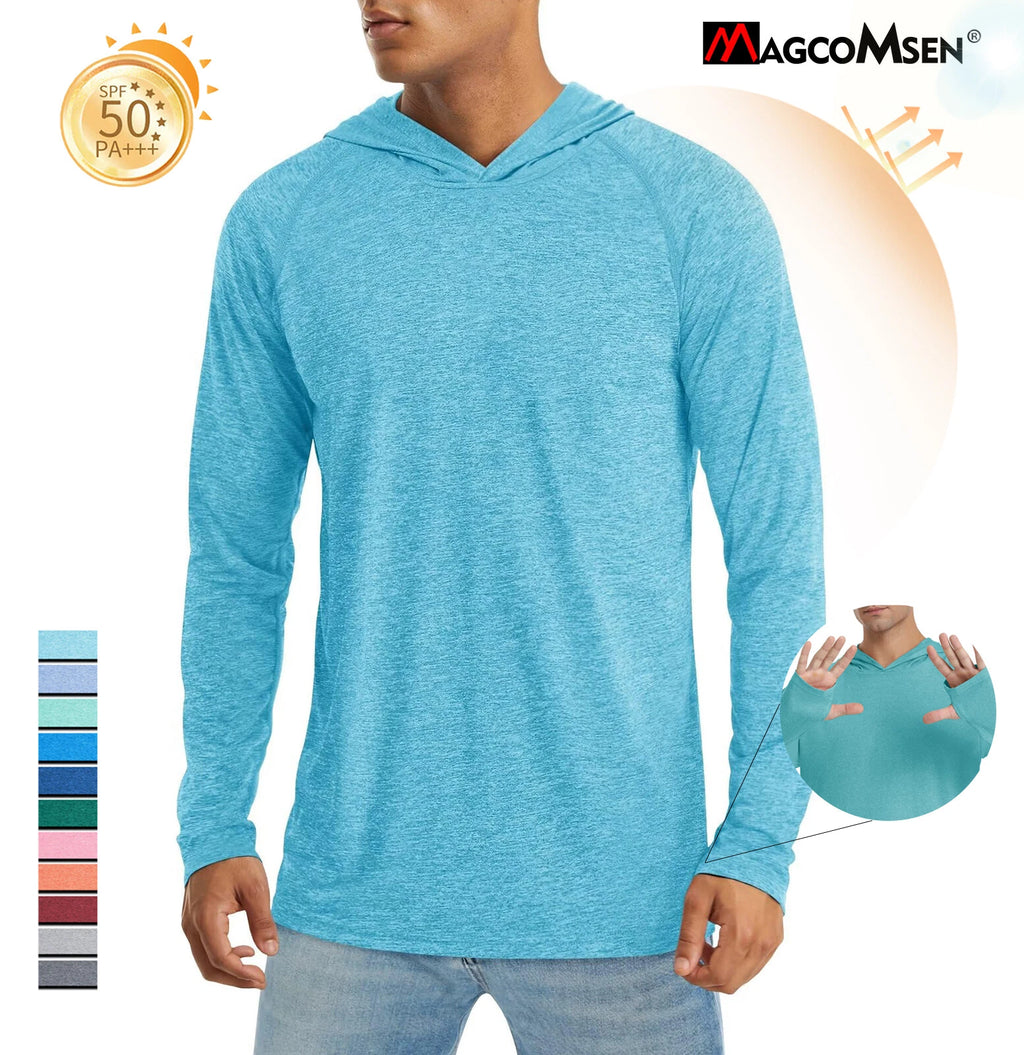 Men's UPF 50+ Sun T-Shirts Hooded Long Sleeve UV Protection Workout Fishing Tops