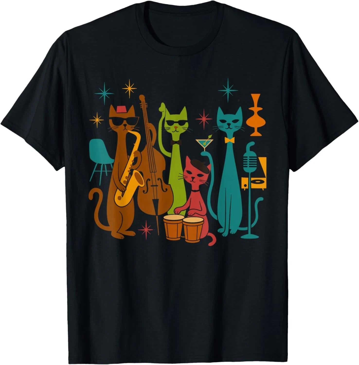 Vintage Mid Century Modern Look Cat Band 50s 60s Style T-Shirt unisex T-Shirt