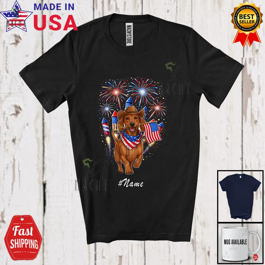 Custom Name 250th Anniversary Dachshund; 4th Of July US Flag Patriotic T-Shirt
