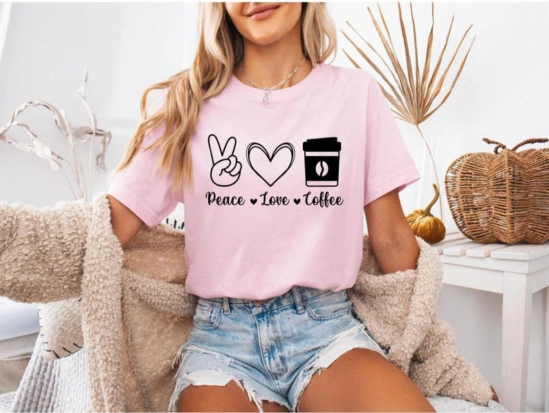 Peace, Love, Coffee Shirt, Coffee Obsessed T-Shirt, Basic Shirt