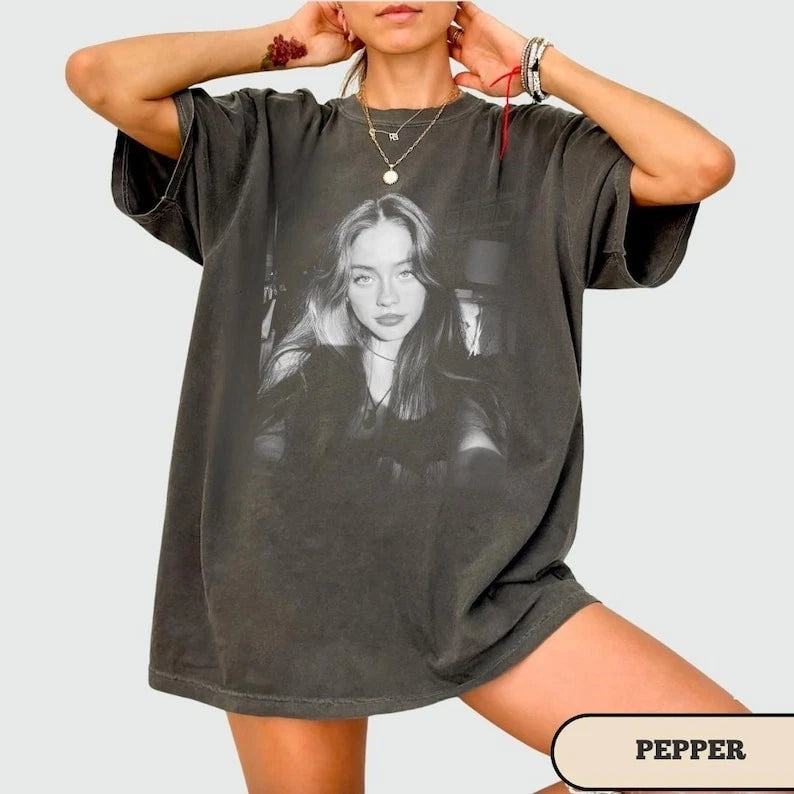 Retro Grunge Girl Photo Graphic Oversized T Shirt