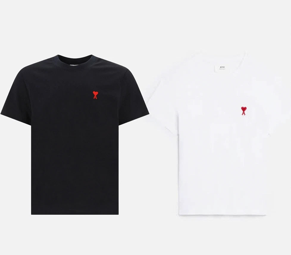 Ami Paris Logo Embroidered Cotton T-Shirt – White / Black – S M L XL + Tracking