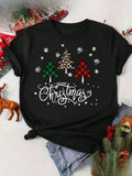 Christmas Trees Graphic T-Shirt Merry Christmas Plaid Leopard Tee Unisex