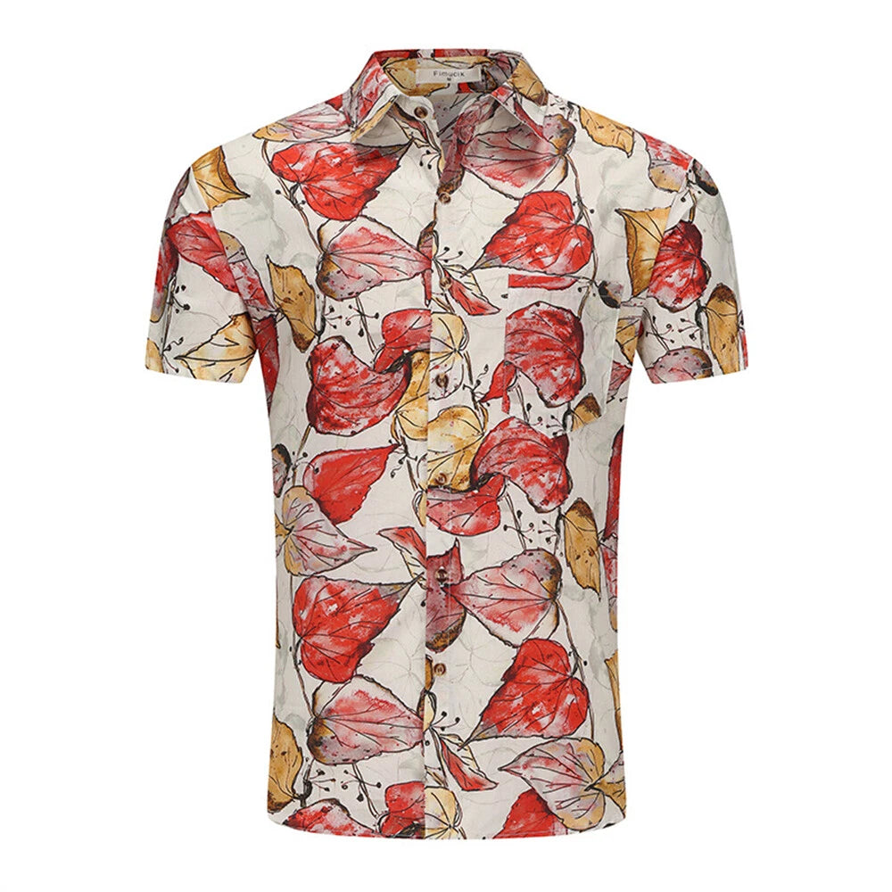 Men's Floral Shirt Casual Slim Shirts Short Sleeve Button Down Tops Blouse
