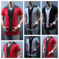 Men Stylish V-Neck T-Shirt Fashion Tee Casual Shirt Short Sleeve Black Red V-104