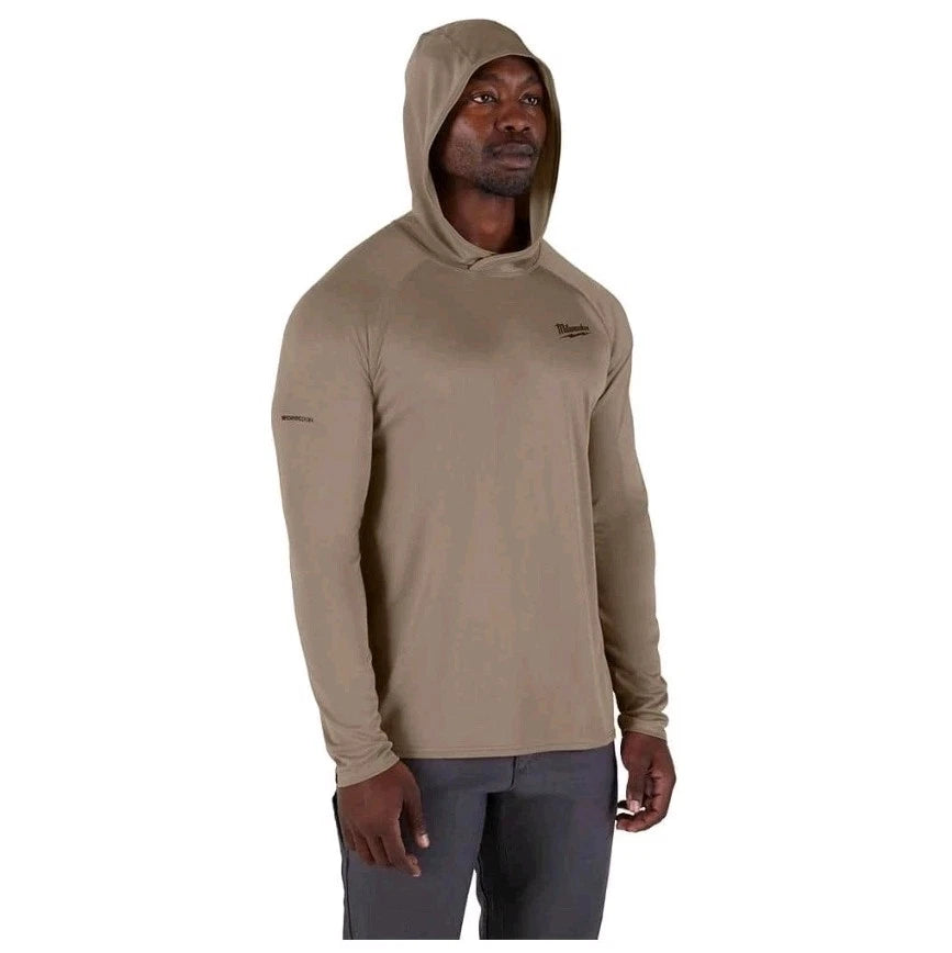Milwaukee Large WORKSKIN Hooded Sun Shirt Long Sleeve, Sandstone
