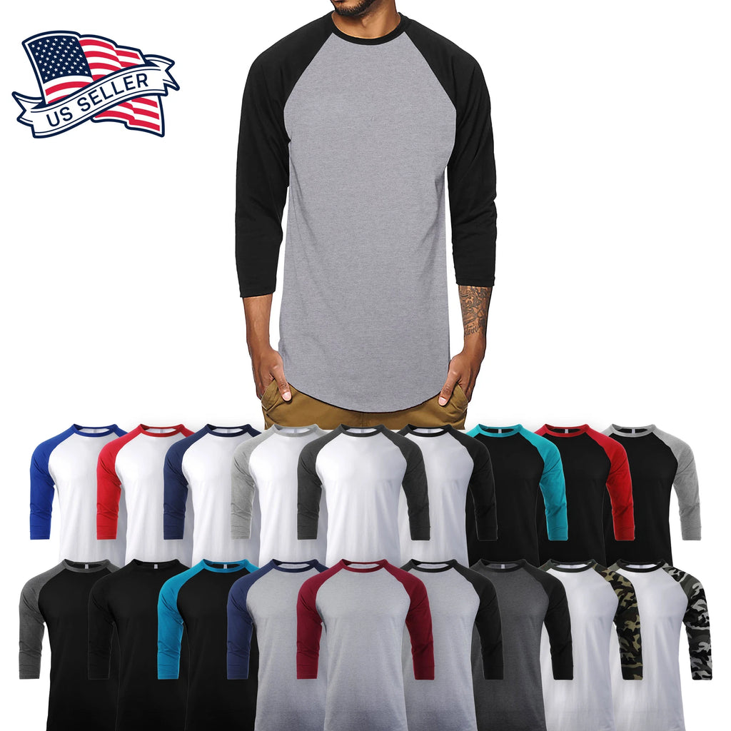 Mens T Shirt Baseball 3/4 Sleeve Crew Neck Sports Outdoor Hipster Jersey Raglan