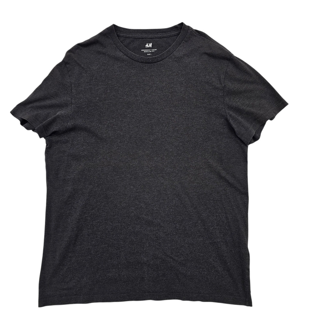 H&M Unisex Dark Gray T-Shirt L Crew Neck Regular Fit Short Sleeve