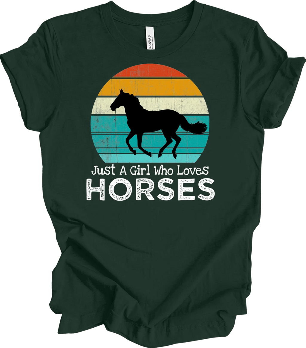 Just a Girl Who Loves Horses Retro Sunset Horse Lover Gift Vintage T-Shirt