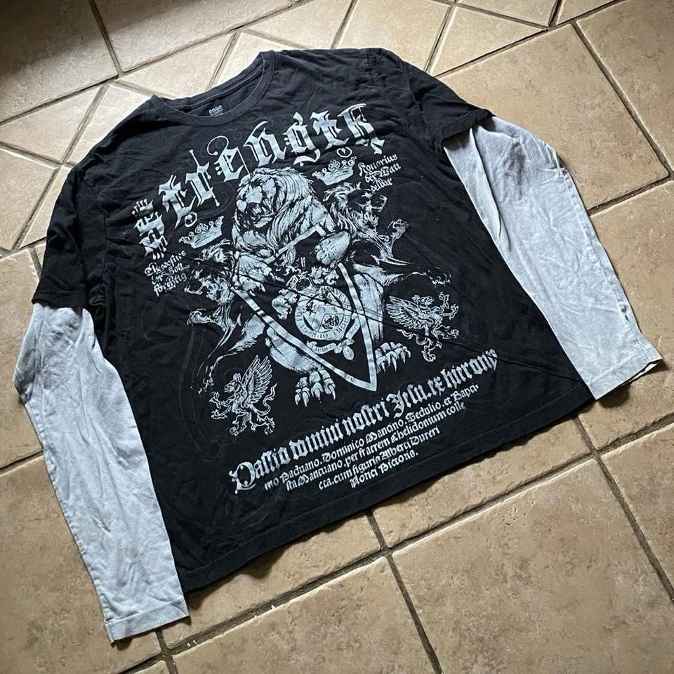 2k Grunge Style Nobo Groahic Long Sleeve Size Xxl Mens Black