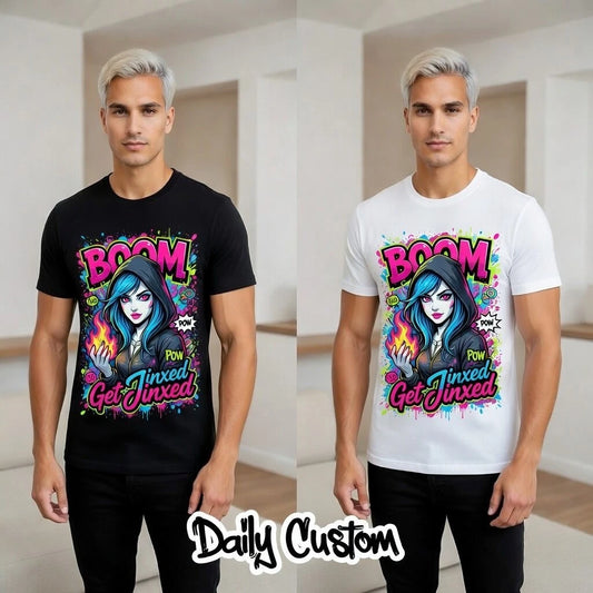 Boom Get Jinxed Anime Girl T-Shirt Neon Graffiti Gaming Tee Cool Unisex Gift USA