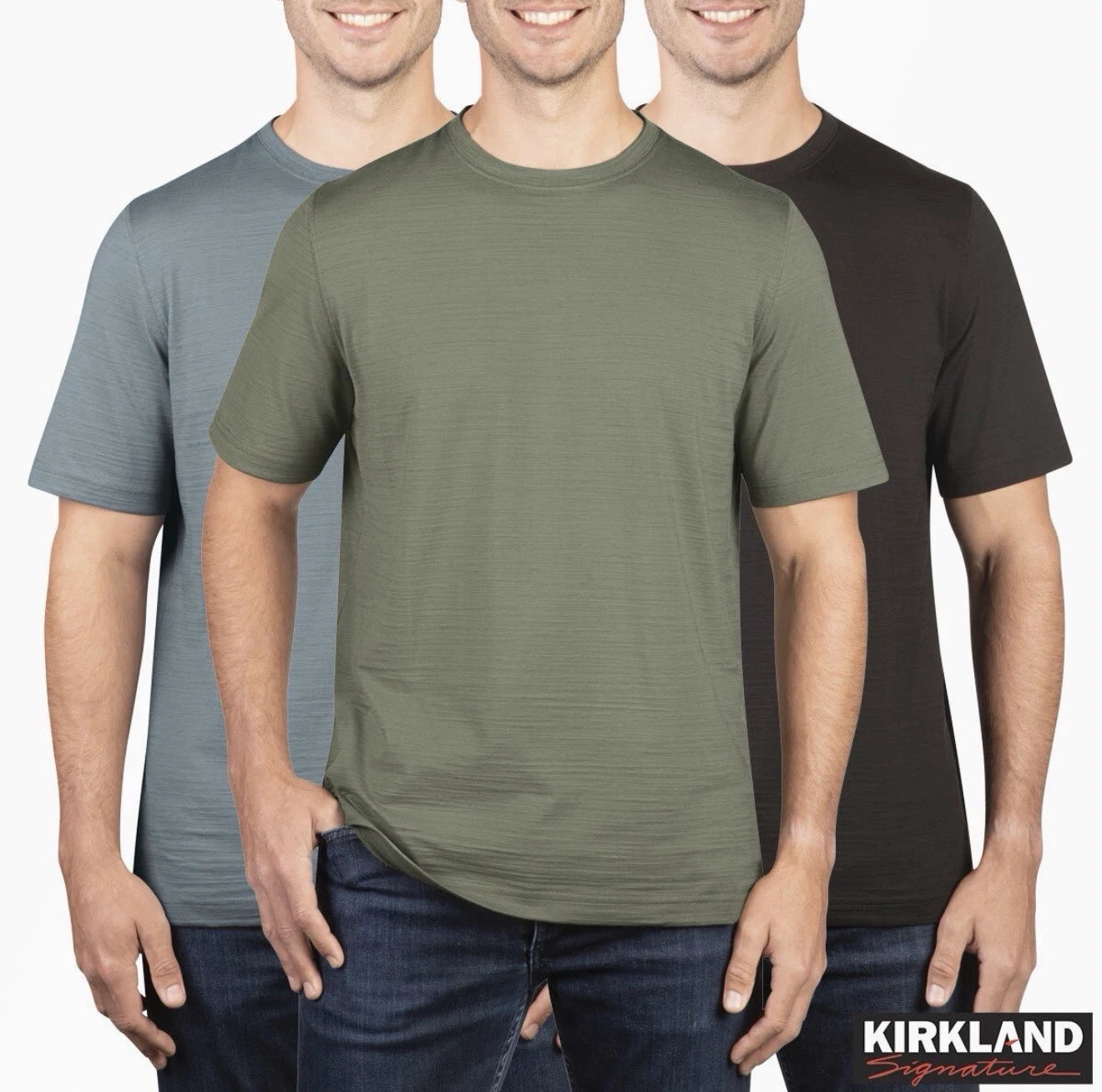 Kirkland Signature Men’s Crewneck T-Shirts Grey Olive Black Cotton Short Sleeve