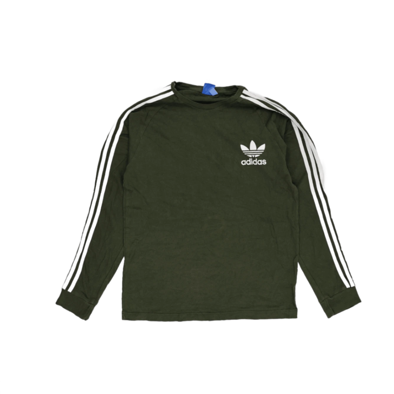 Adidas Men's Olive Green Crew Neck Long Sleeve Cotton T-Shirt Size L