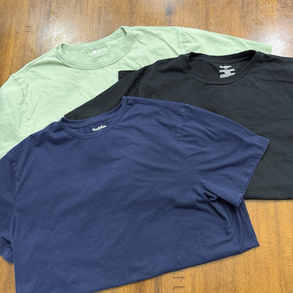 Lot of 3 Men’s Large Basic T-Shirts Goodfellow Free Assembly Black Navy Green