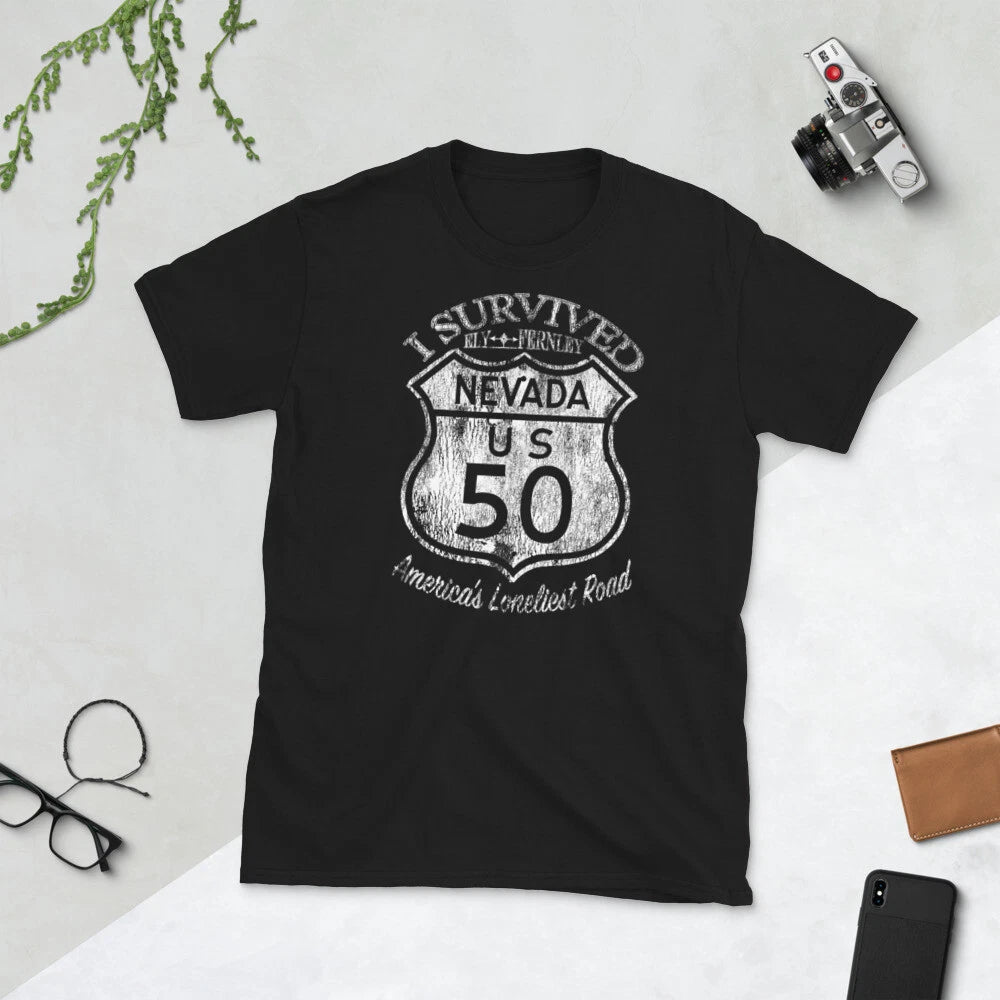 I Survived Nevada US Highway 50 America's Loneliest  Road Trip T-Shirt USA HWY