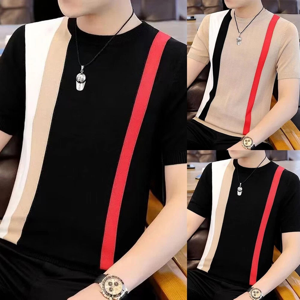 Korean Style Shirt Men Slim Fit Tee Layering Korean Style Short Sleeve