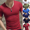 Men Tee Shirt Short Sleeve V-neck T-shirts Summer Casual Fitness Slim Tops M-3