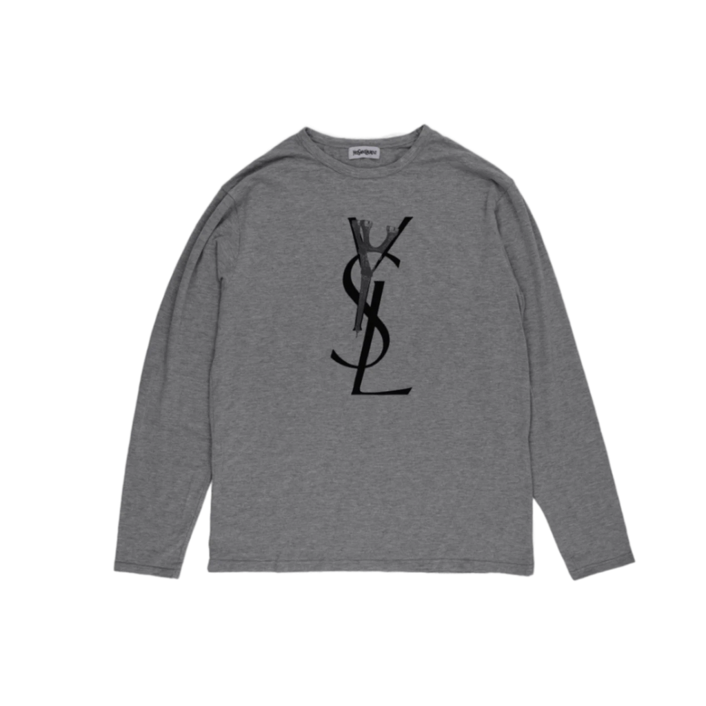 Yves Saint Laurent Men's Gray Crew Neck Long Sleeve Cotton T-Shirt Size M