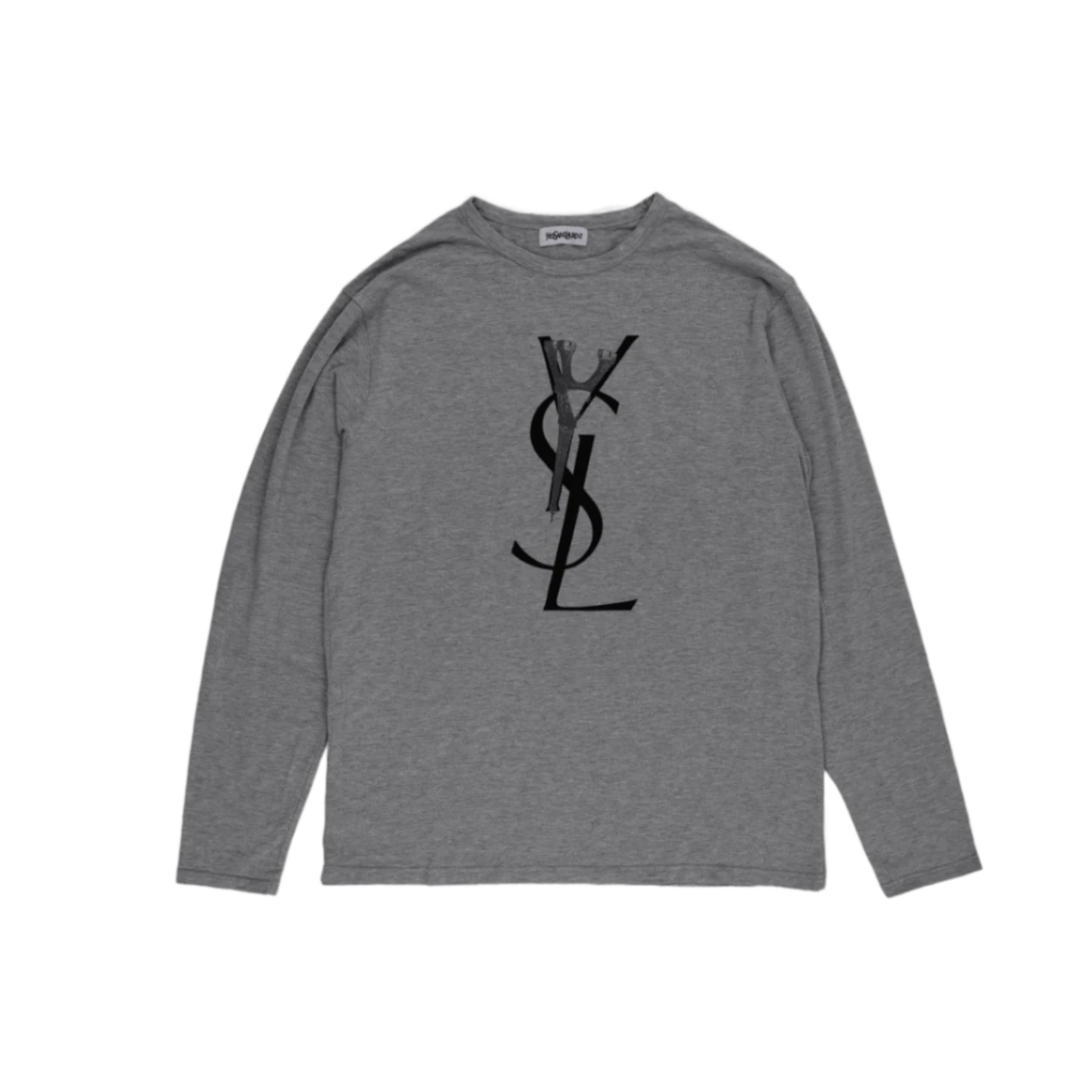 Yves Saint Laurent Men's Gray Crew Neck Long Sleeve Cotton T-Shirt Size M