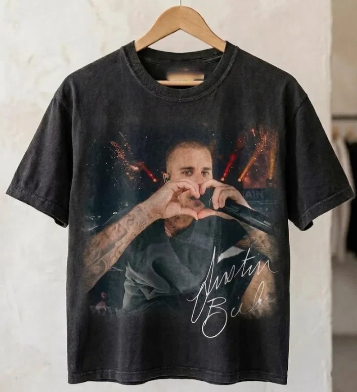 Vintage Justin Bieber Heart Sign Shirt, Retro Music T-Shirt, Tour 2026 Tee