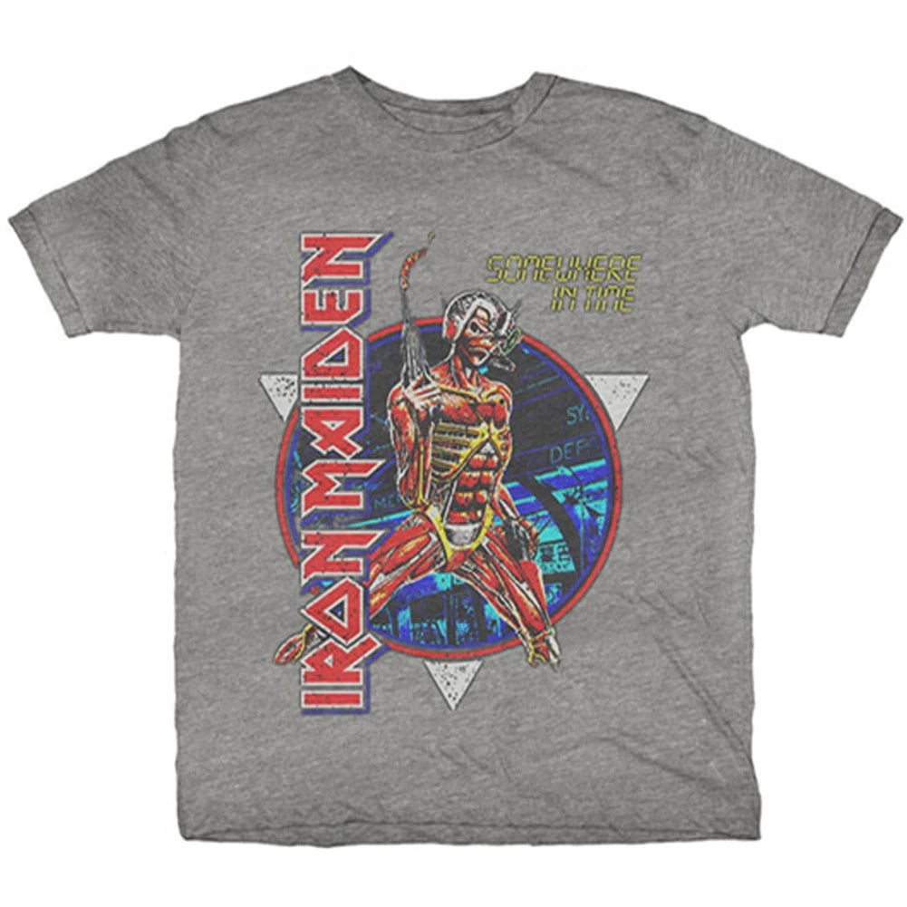 Men's Iron Maiden Somewhere In Time Slim Fit T-shirt Medium Grey